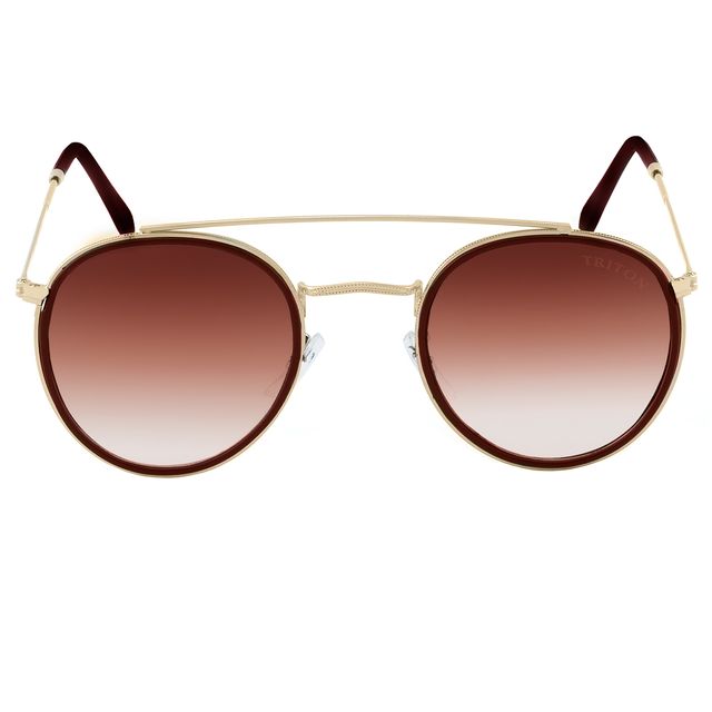 Óculos de Sol Oval Dourado com Marrom 202067 Triton Eyewear