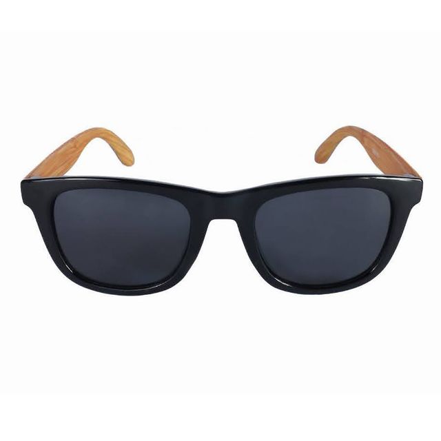 Óculos de Sol Quadrado Preto com Haste Madeira Amarelo TRI105 Triton Eyewear