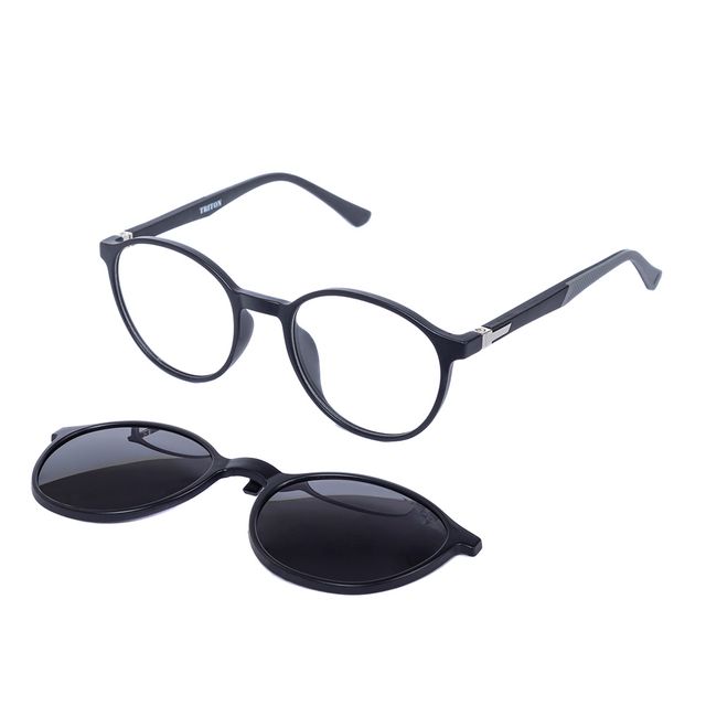 Armação Para Óculos De Grau Clip On Redondo Preto com Cinza TRI032 Triton Eyewear
