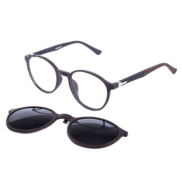 Armação Para Óculos De Grau Clip On Redondo Preto com Marrom TRI032 Triton Eyewear