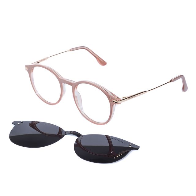 Armação Para Óculos De Grau Clip On Redondo Dourado com Nude TRI034 Triton Eyewear