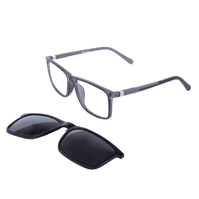 Armação Para Óculos De Grau Clip On Retangular Preto com Cinza TRI036 Triton Eyewear