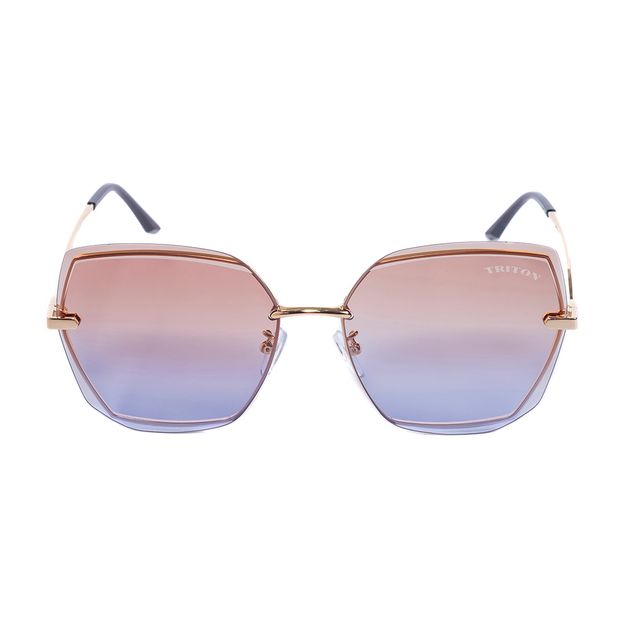 Óculos de Sol Quadrado Dourado com Lente Degradê Marrom e Lilás TRI037 Triton Eyewear