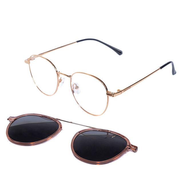 Armação Para Óculos De Grau Clip On Oval Dourado com Cristal Pêssego TRI047 Triton Eyewear