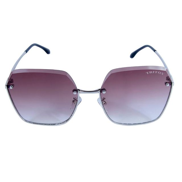 Óculos de Sol Quadrado Prata com Lente Marrom Degrade TRI114 Triton Eyewear